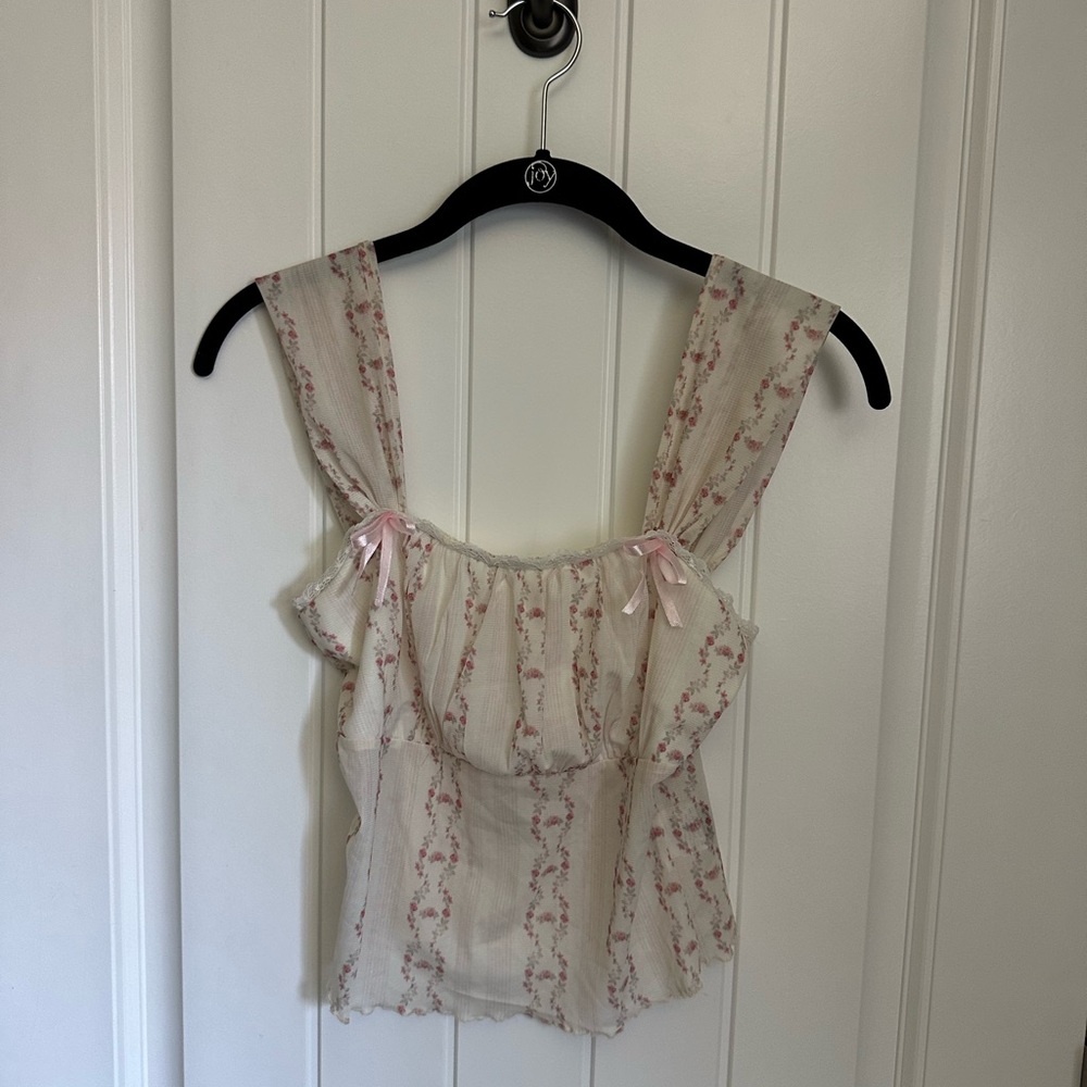 Floral Sheer Sleeveless Top with Pink Accents